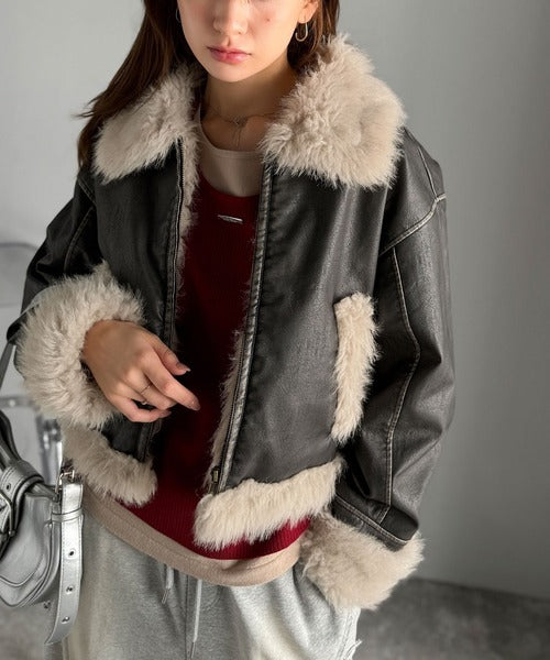 mily bilet】季節を纏う。ファー使いヴィンテージライク ダメージ