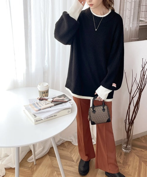 JaVaジャバ コラボ》重ね着風ローゲージオーバーサイズニット