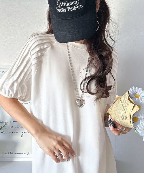 綿100% さらりと上品にきまる。袖タックラグラン半袖ワンピース