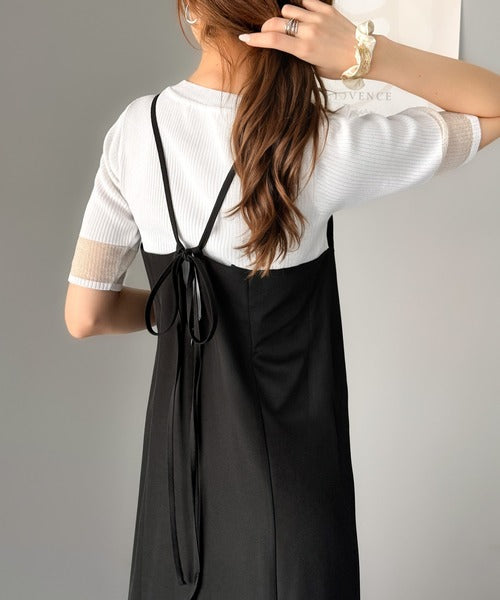 後ろ姿が魅力！麻調バックリボンマーメイドキャミワンピース ce0780082