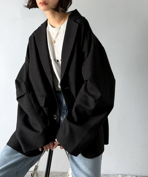 羽織るだけでキマる。袖タックヘリンボーンオーバーサイズジャケット