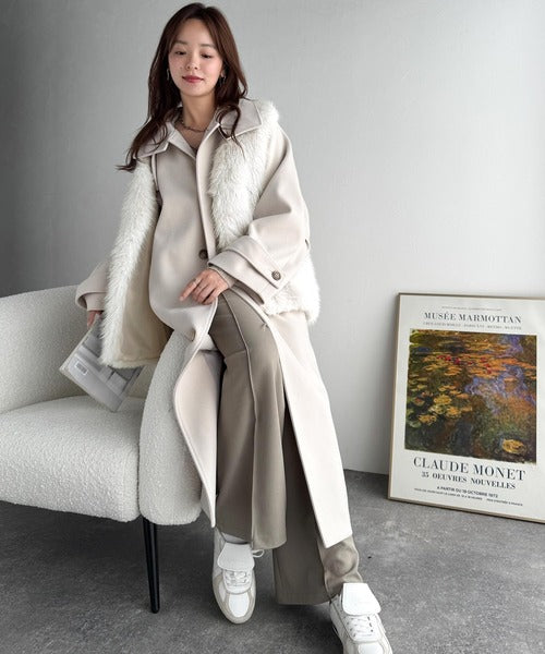 【美品】ELLIE ホワイトファーベスト 高級感をレイヤード。ふわふわミックスシャギーファーベスト ce1010457