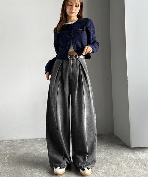 JaVaジャバコラボ》立体シルエットの存在感◎ダブルタックワイドデニム