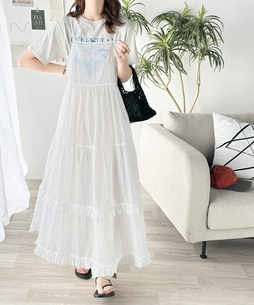 3段ティアードで大人可愛い！シアーフリルキャミワンピース