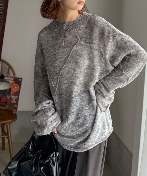 ゆるっと”が叶える、1秒垢抜け！モヘアタッチシアー変形タック柄ニット