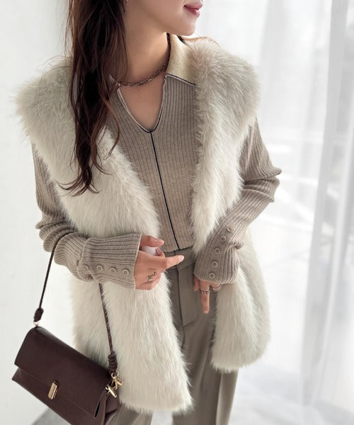 ★Curensology　シャギーファーベスト　タグ付き未使用★ Curensologyのシャギーファーベストを使ったコーディネート | Rakuten