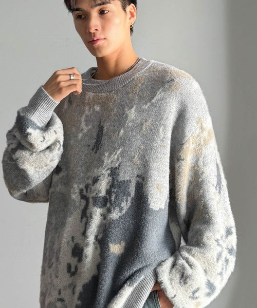 classical origin】ニュアンス柄Wジャガードシャギーニット／Nuanced