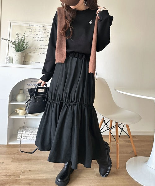 一枚でコーディネートが完成する優秀アイテム◎胸刺繍ドロスト裏起毛