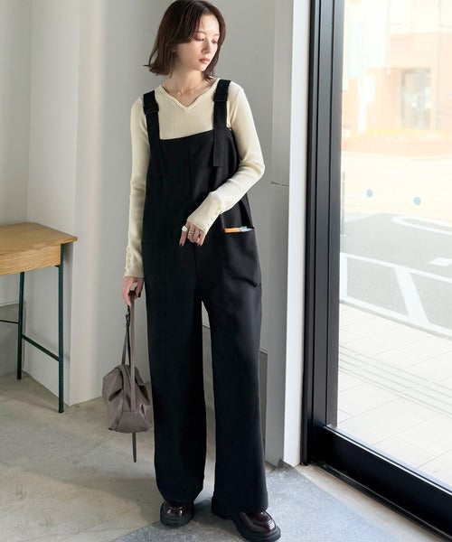 高見え大人サロペット。サイドポケットデザインハイウエストサロペット