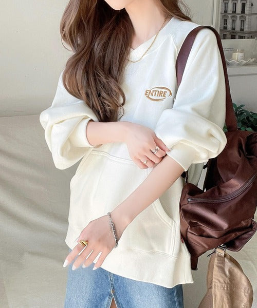 Javaジャバコラボ》一枚でサマになる。ワンポイント胸元刺繍裏起毛