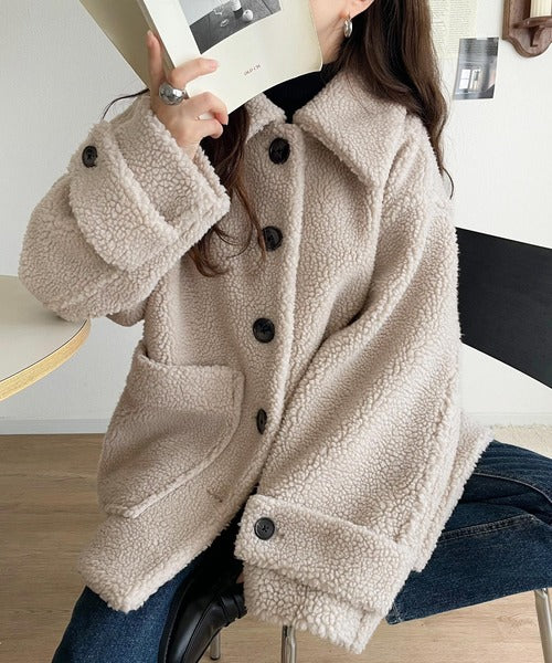 JaVaジャバコラボ》纏う大人ボアが包み込む♪ボアショートブルゾン