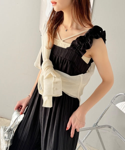 大人っぽ可愛いを叶える！楊柳ストライプ素材フリルギャザー