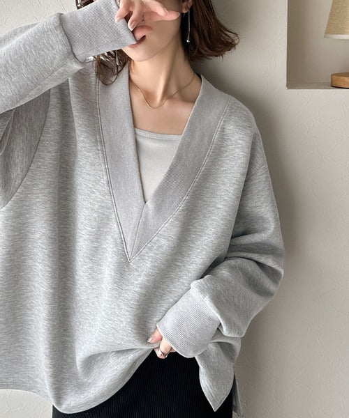 大人の余裕感」をまとえる！Vネックダンボールカットソー（長袖