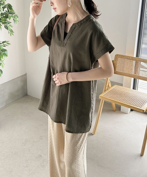 トップス towa 上品リラクシー。2way麻混Vネックトップス ce0940099