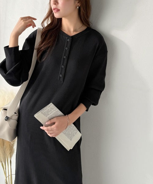 ワンピース hanakkory リラックス感とお洒落を両立。2wayヘンリーネックリブワンピース