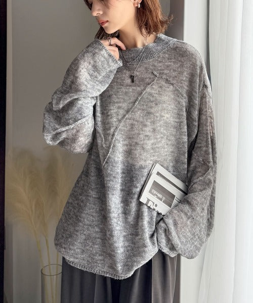 ゆるっと”が叶える、1秒垢抜け！モヘアタッチシアー変形タック柄ニット