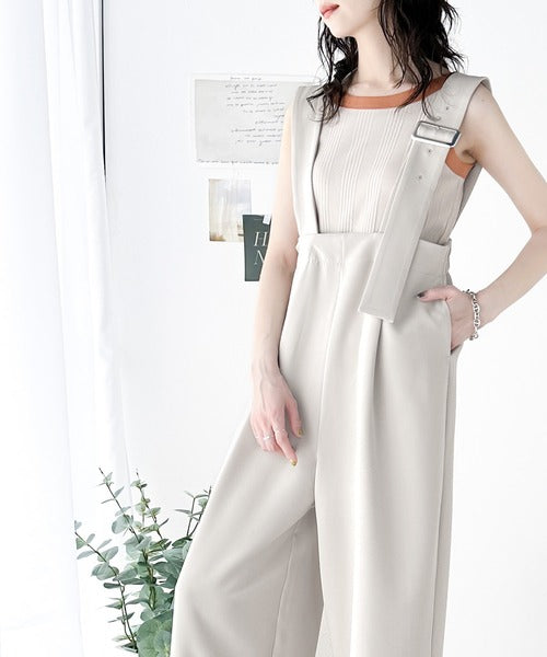 大人のワイドストレート。アシメバックルベルトサロペット ce0940179