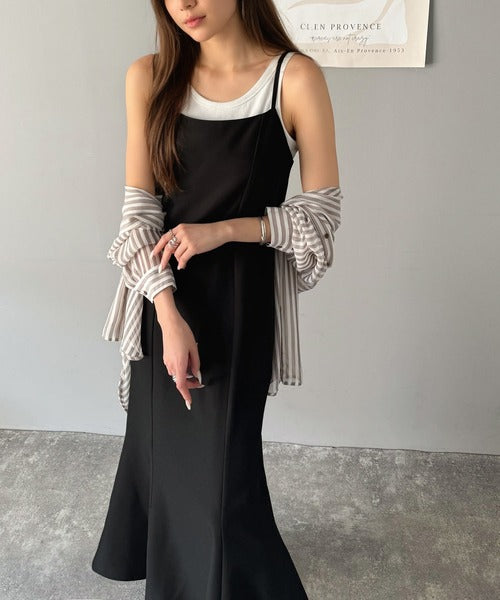 後ろ姿が魅力！麻調バックリボンマーメイドキャミワンピース