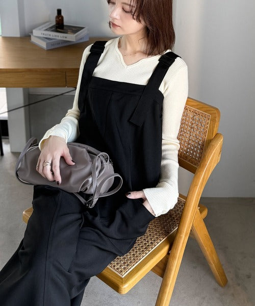 高見え大人サロペット。サイドポケットデザインハイウエストサロペット