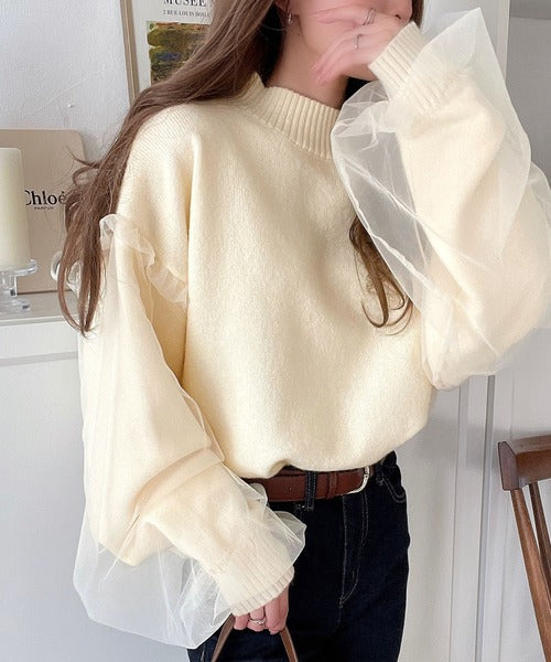 ふわっと広がる洗練カジュアルの新定番。袖チュールニットセーター