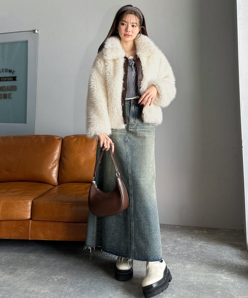 mily bilet】ゴージャスなファーが魅力的。フェイクレザー切り替え