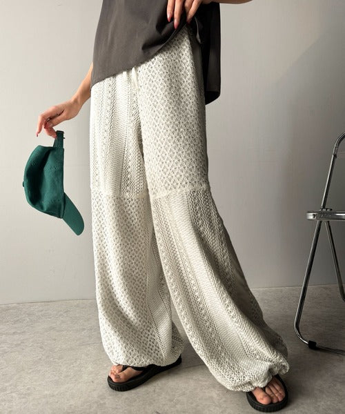 はゆ 大人華やかリラクシー。レース切替パラシュートパンツ ce1070135