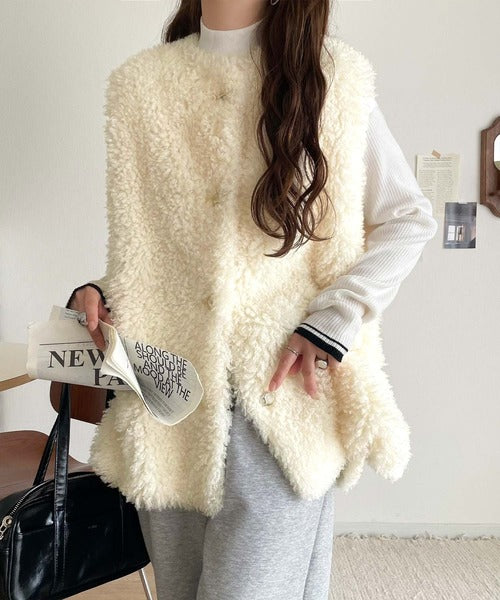 もこもこ感が愛らしい♪暖か前後2wayプードルボアベスト ce1265015