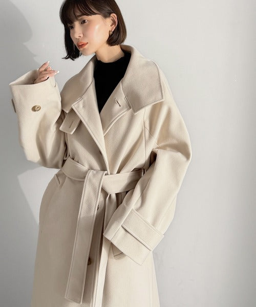360度上品魅せ。衿2way比翼スタンドウール調ステンカラーコート