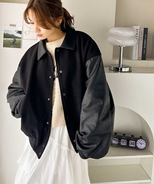 極美品✨WEB限定 WARDROBE SMART メルトンレザーライクスタジャン c4e5ea66d207de487881a84045758c