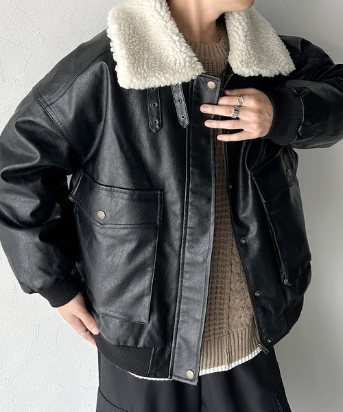 Javaジャバコラボ》異素材MIXで周りと差がつく。襟ボアレザー