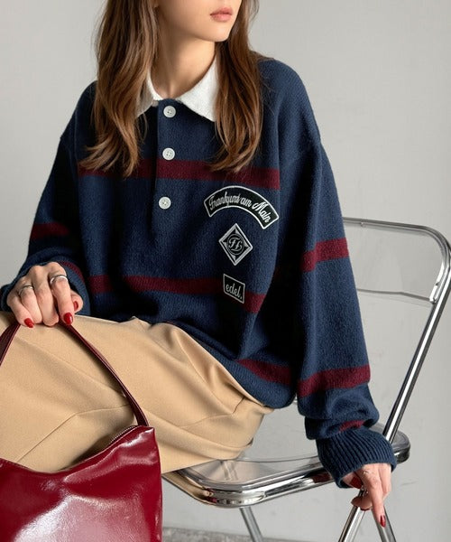 JaVaジャバコラボ》ワッペンデザインラガーポロニット（長袖