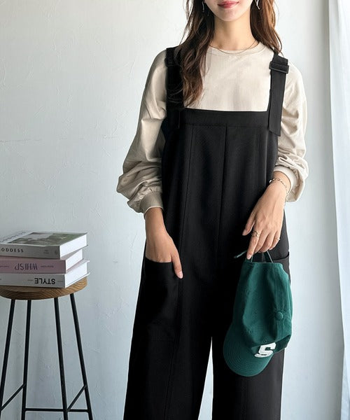 高見え大人サロペット。サイドポケットデザインハイウエストサロペット