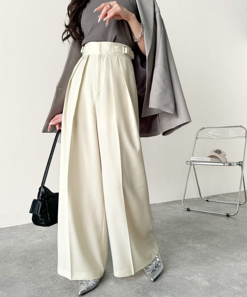 美シルエットの優秀パンツ♪サイドベルトハイウエスト2タック