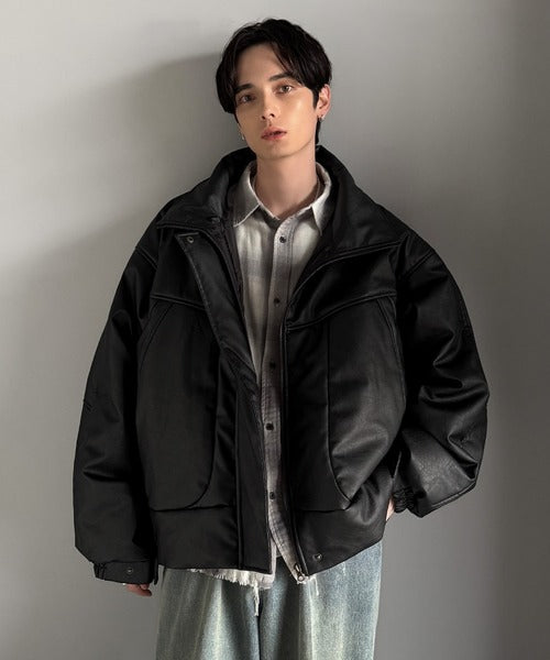 ヴィンテージ レザー スタジャン ブルゾン ジャケット ボアロゴ 中綿 防寒古着 ヴィンテージ レザー スタジャン ブルゾン ジャケット ボアロゴ 中綿