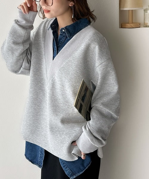 大人の余裕感」をまとえる！Vネックダンボールカットソー（長袖