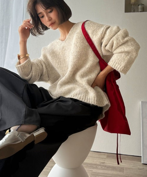 basketcase Vネックニット JaVaジャバコラボ》大人カジュアルならこの1枚。ミックスカラー深V