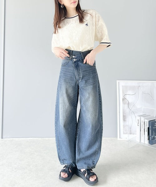 WVSU PEAT デニム パンツ トレンド感抜群。コットン100%アシメウエストカーブデニムパンツ