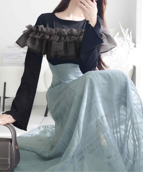 mily bilet】大人の女性にぴったり！チュールフリルデザインドッキング