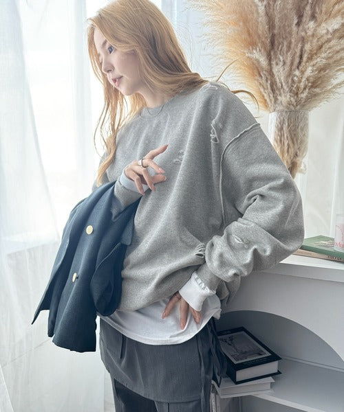 Javaジャバコラボ》大人のこなれ感。ダメージ加工裏起毛スウェット