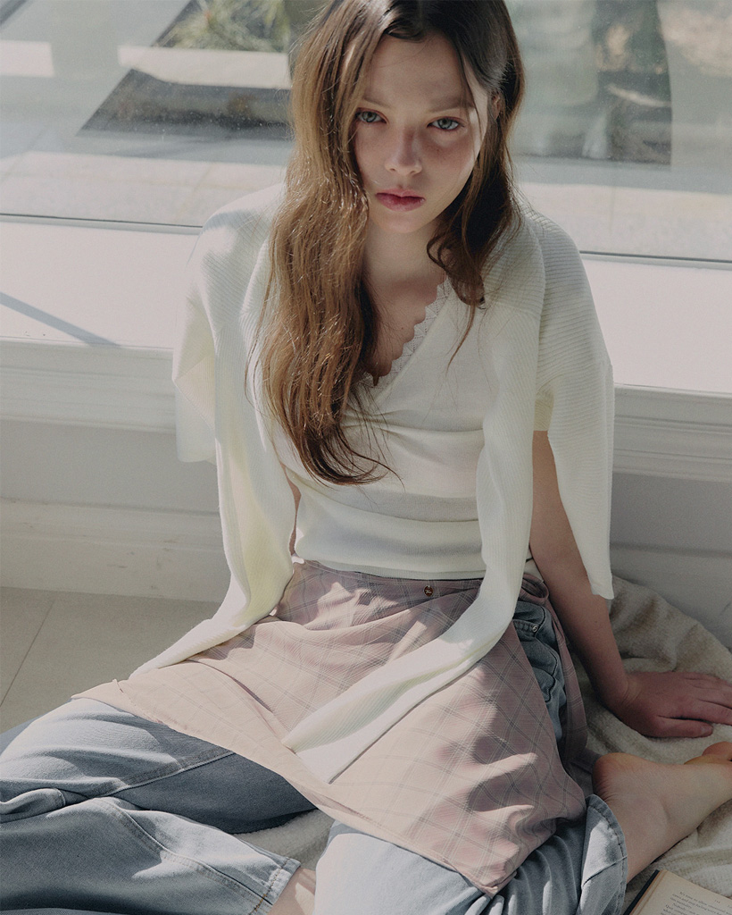 Neto Lace Shirring Sleeveless Cardigan Set