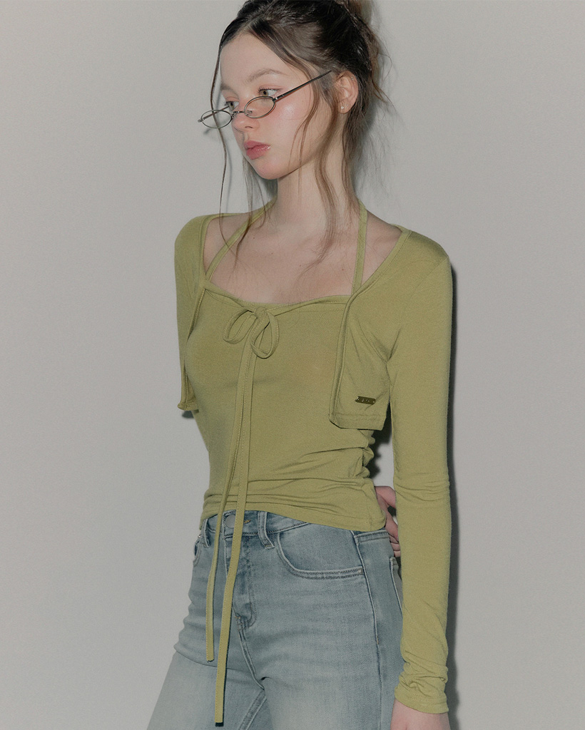 ホルターネッククロップドキャミソールカーディガンセット