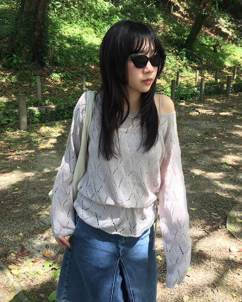 ダイヤパンチングドローストリングサマーニット
