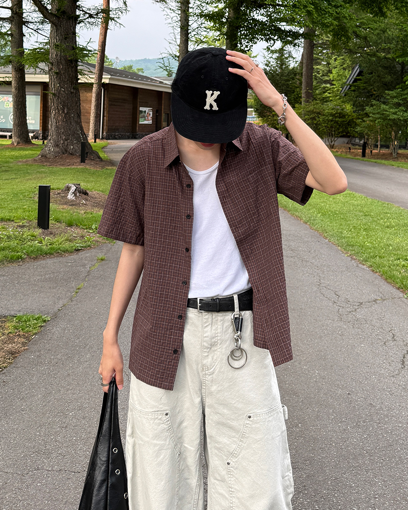 タータンチェックスクエアワンポケットハーフシャツ