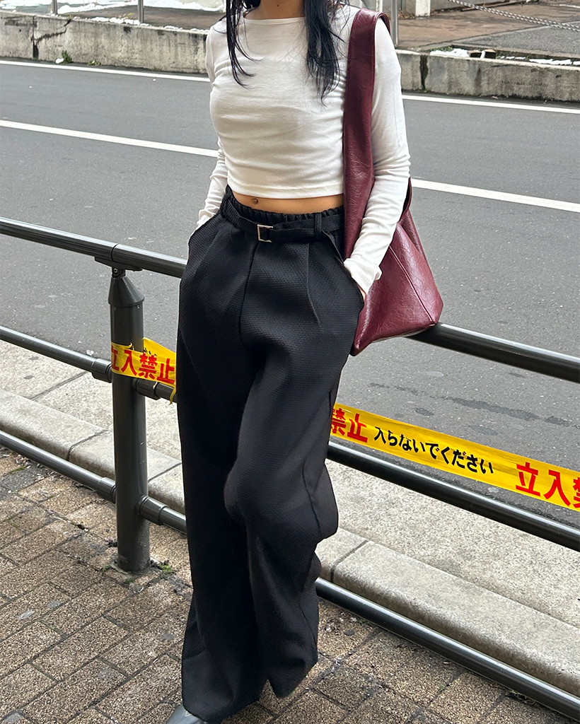 ボートネッククロップドリブロングスリーブカットソー