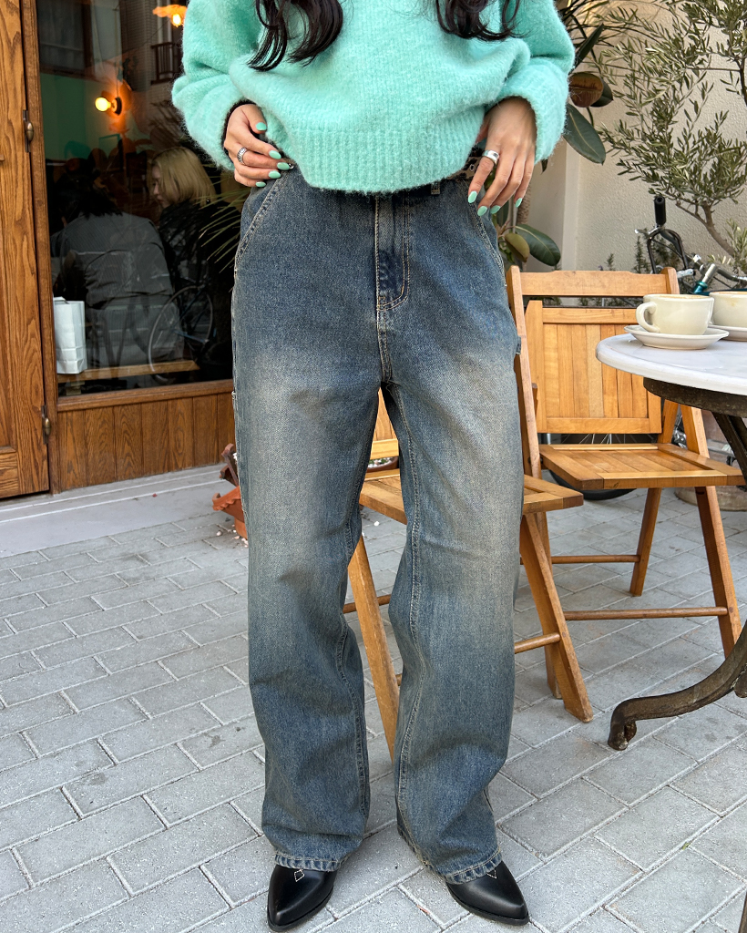 サイドポケットループストレートデニムパンツ