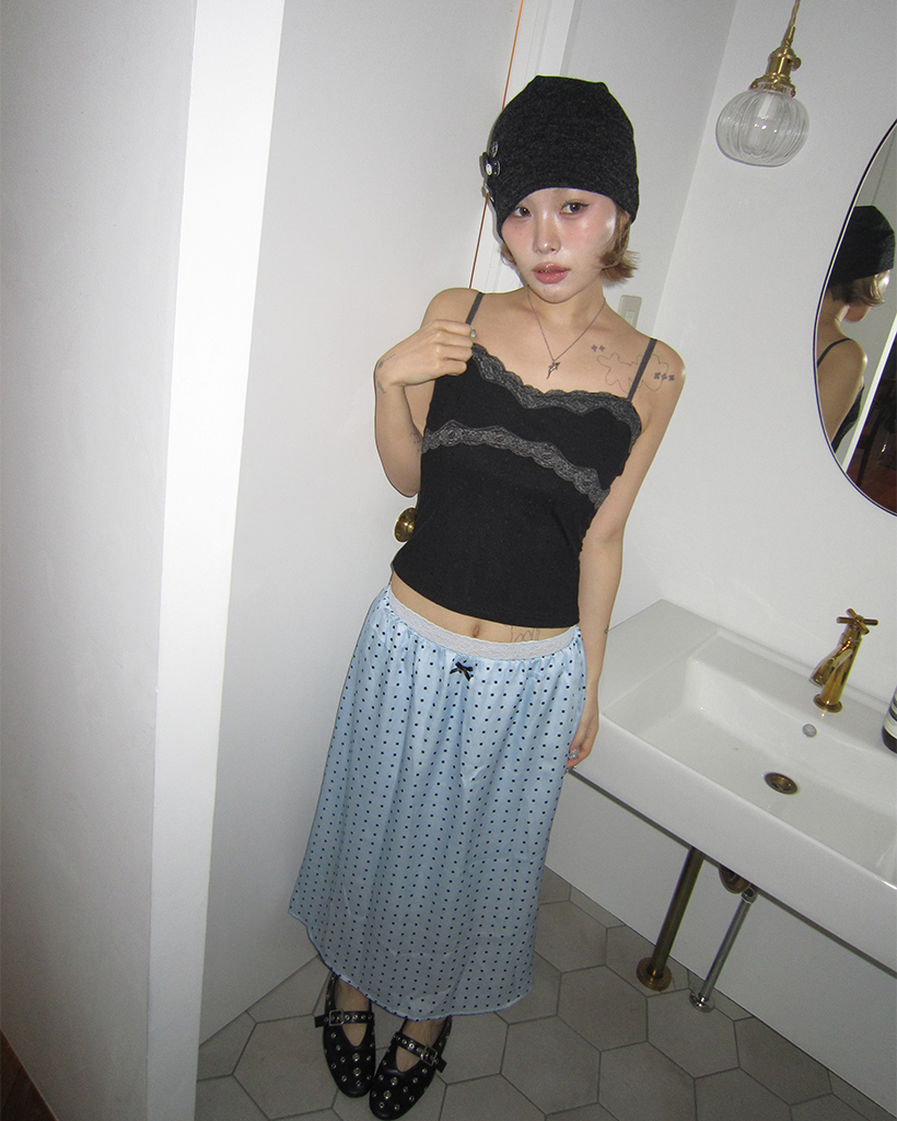 ドットチュールレースヨークキャミソール