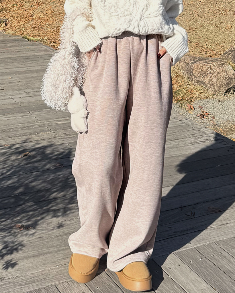 リブ裏起毛ワイドイージーパンツ
