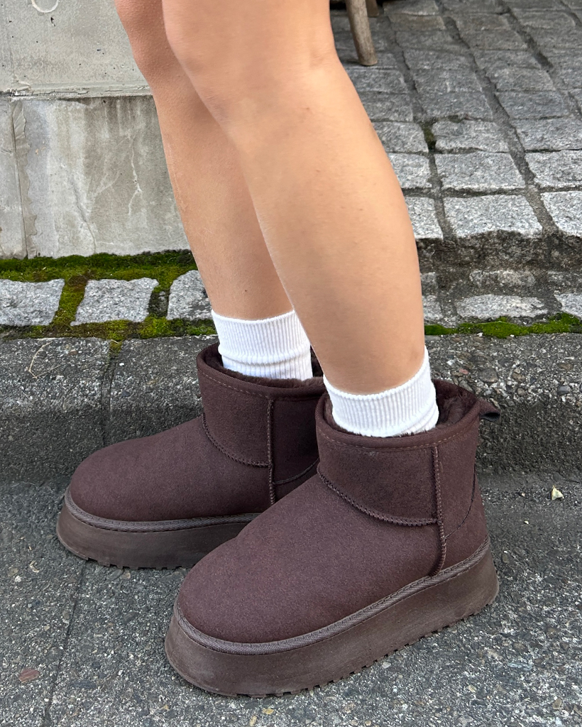 ブラウン スエード 厚底ムートンブーツ 24CM #38 ブーツ シューズ