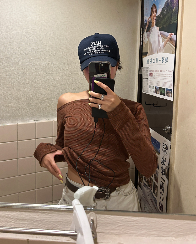 アンバランスショルダーダブルボーダーロングカットソー