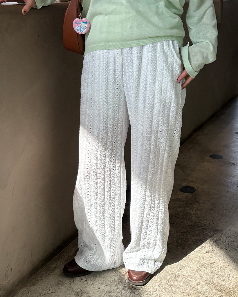 パンチングレースストライプイージーパンツ